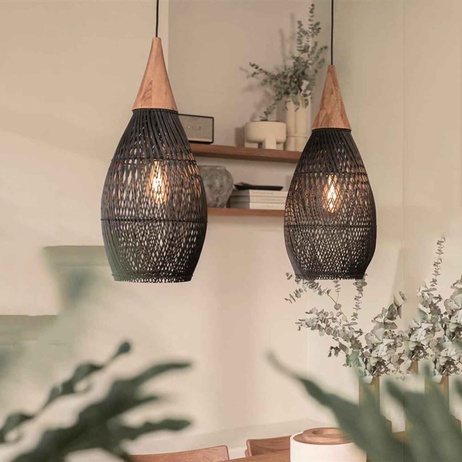 Ethereal – Black Rattan Boho Pendant Lamp 25cm
