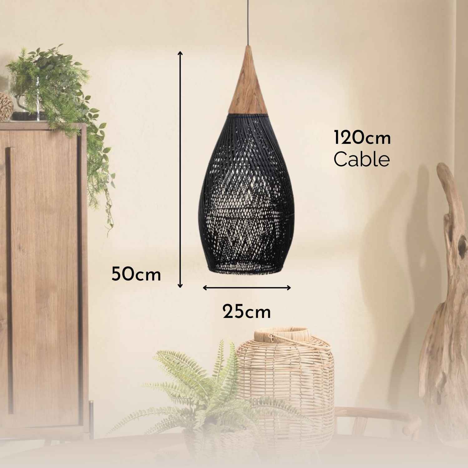Ethereal – Black Rattan Boho Pendant Lamp 25cm