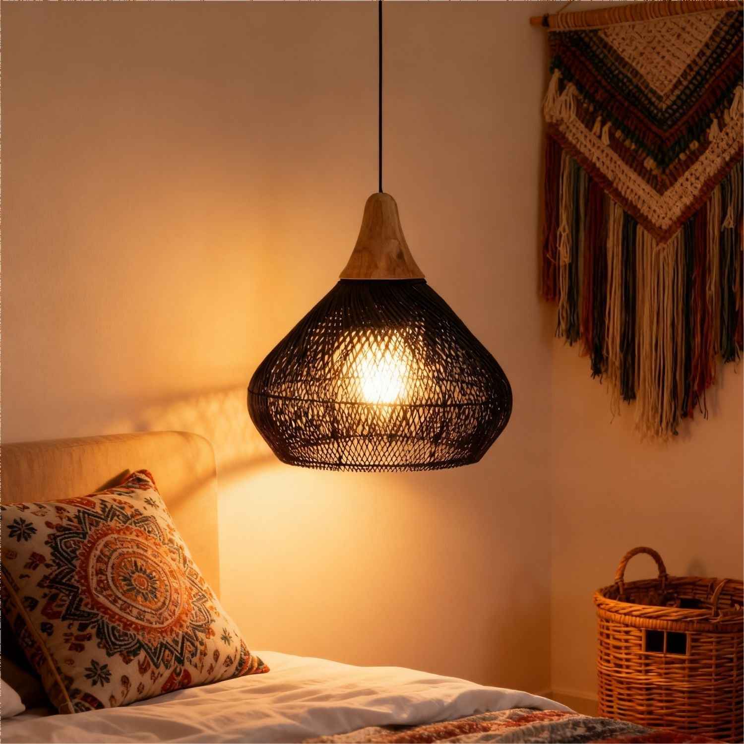 Ethereal – Black Rattan Boho Pendant Light 50cm