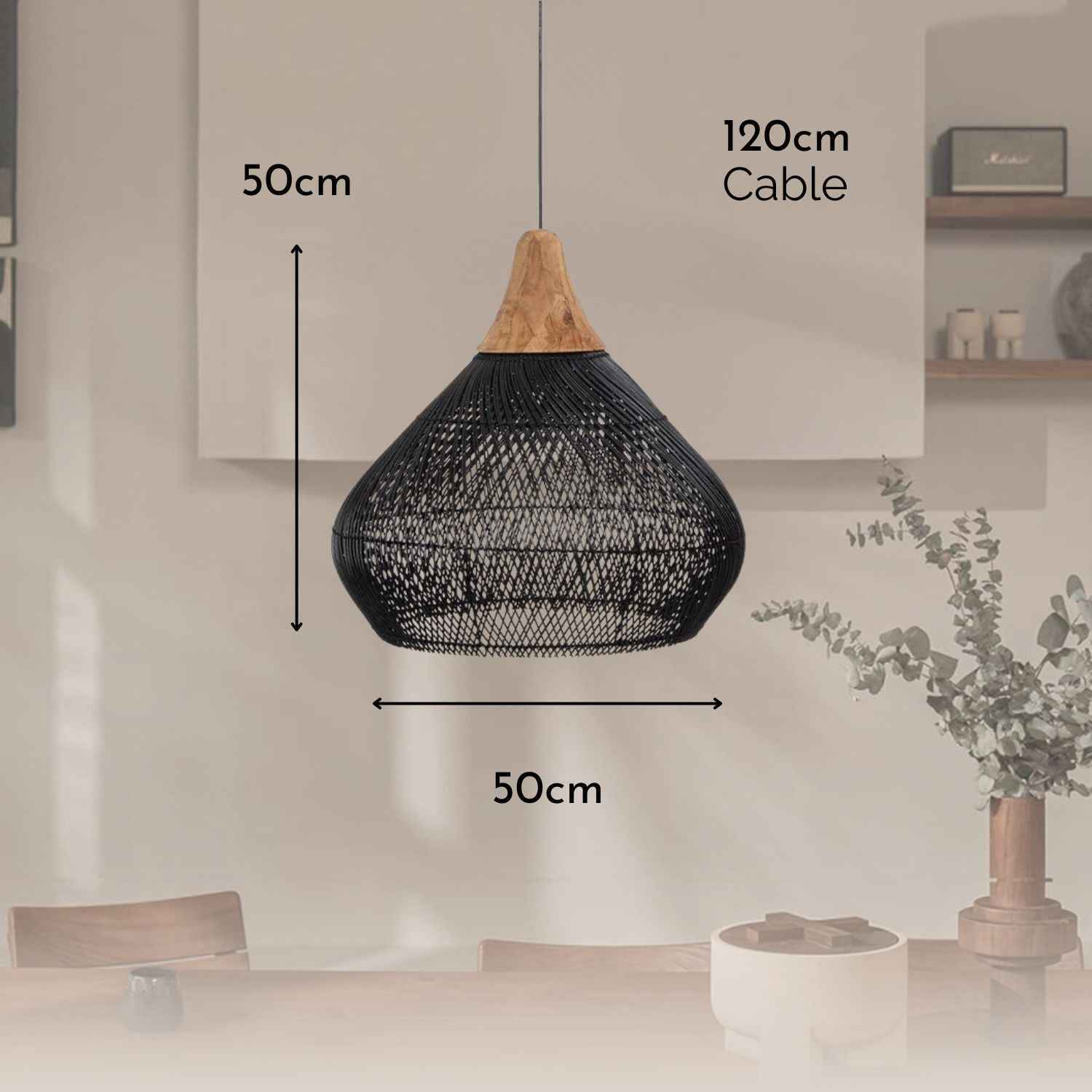 Ethereal – Black Rattan Boho Pendant Light 50cm