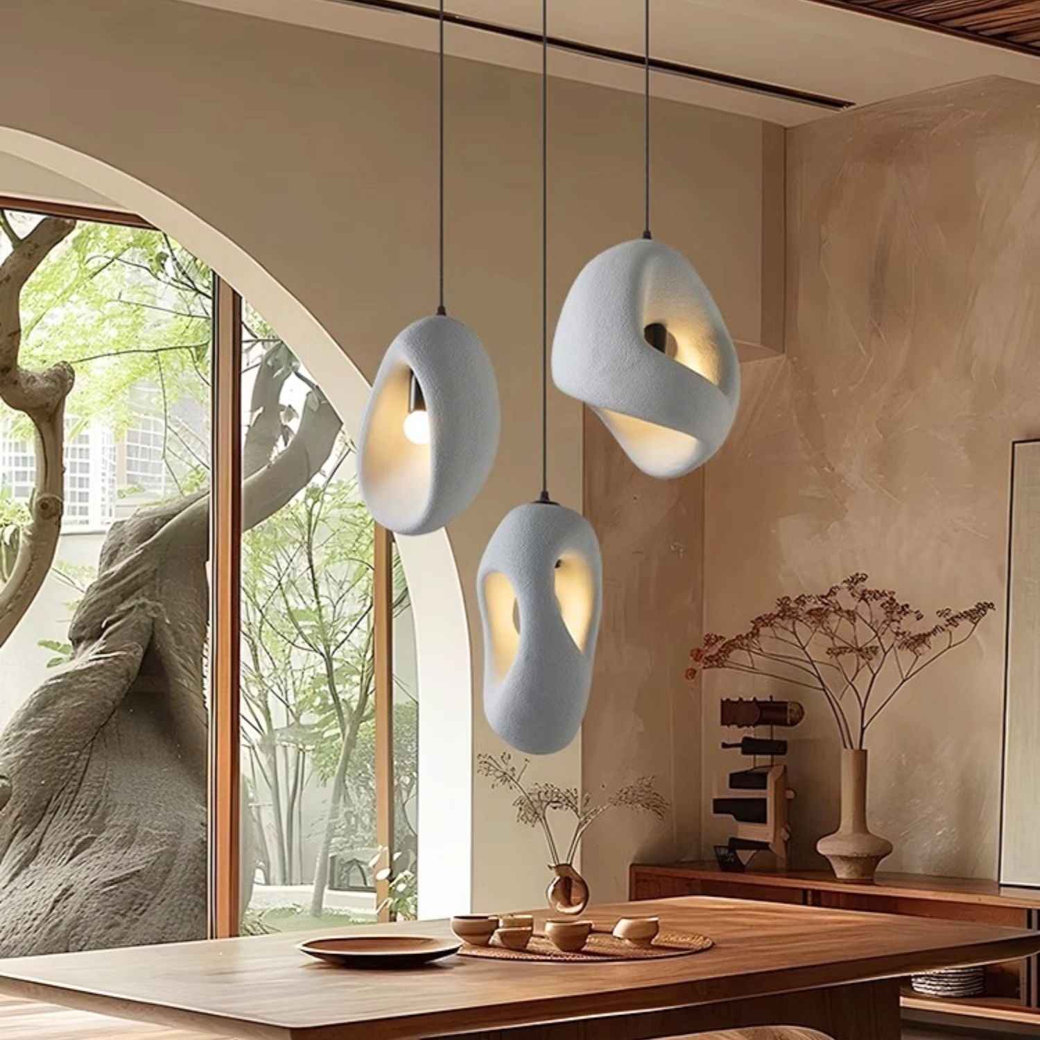 Kai – Cream Textured Japandi Pendant Lamp 150cm