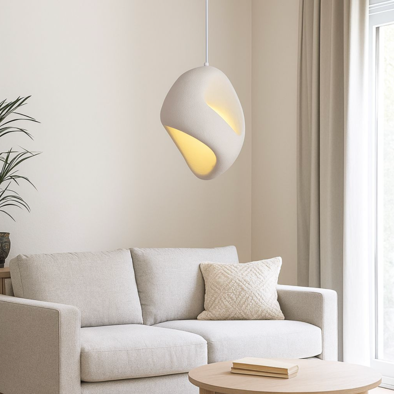 Zen Iki – Cream Japandi Textured Pendant Lamp 150cm