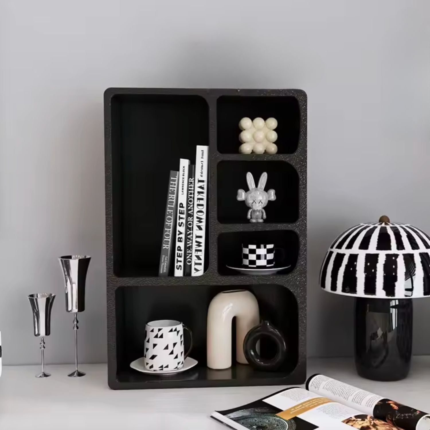 Bela Geometric Organiser Shelf | Versatile Black Design
