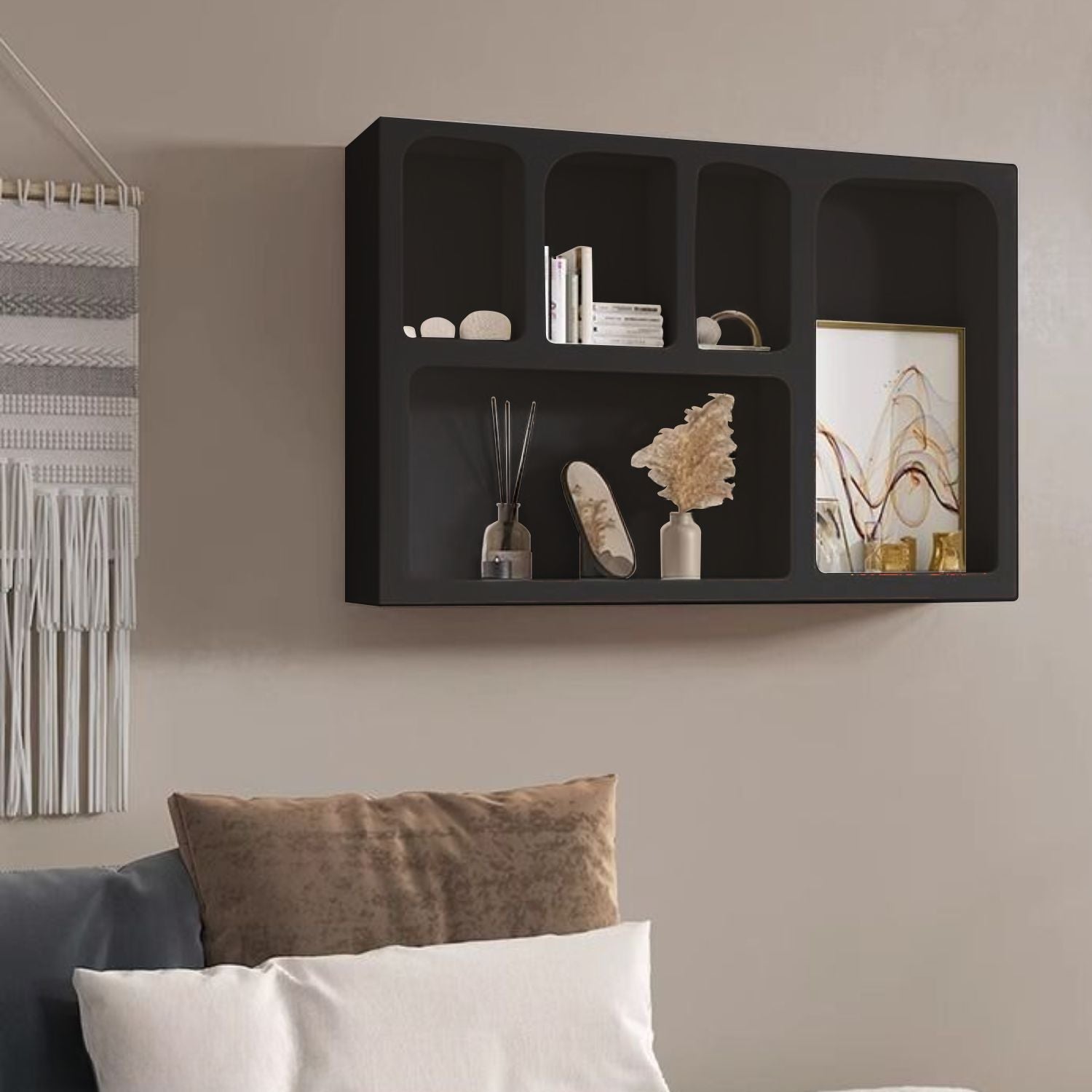 Bela Geometric Organiser Shelf | Versatile Black Design
