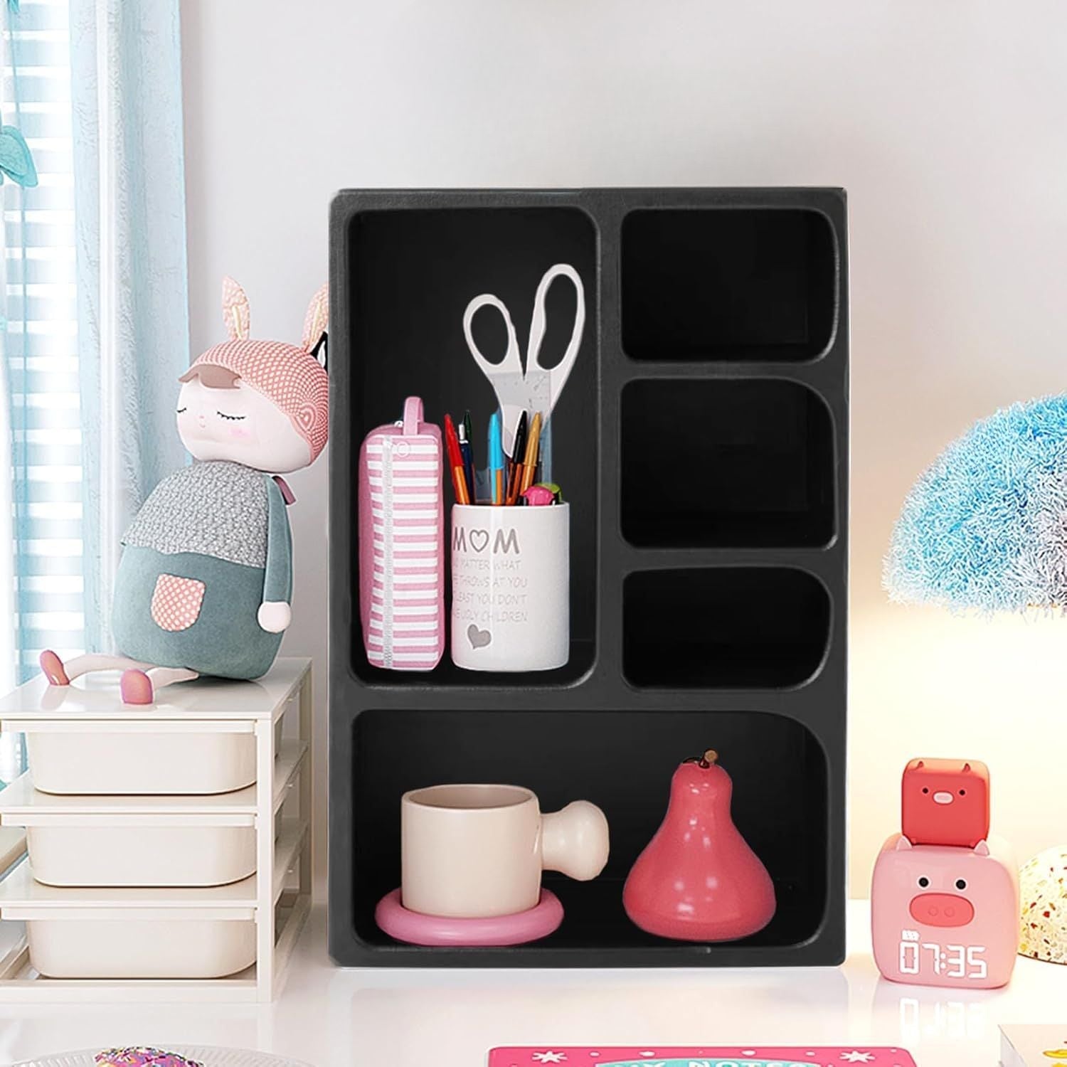 Bela Geometric Organiser Shelf | Versatile Black Design