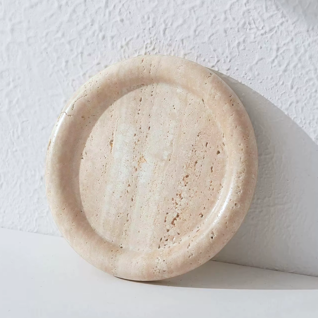 Bela Round Stone Tray | Amber Travertine, 20 cm Diameter