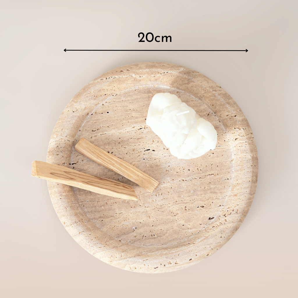 Bela Round Stone Tray | Amber Travertine, 20 cm Diameter