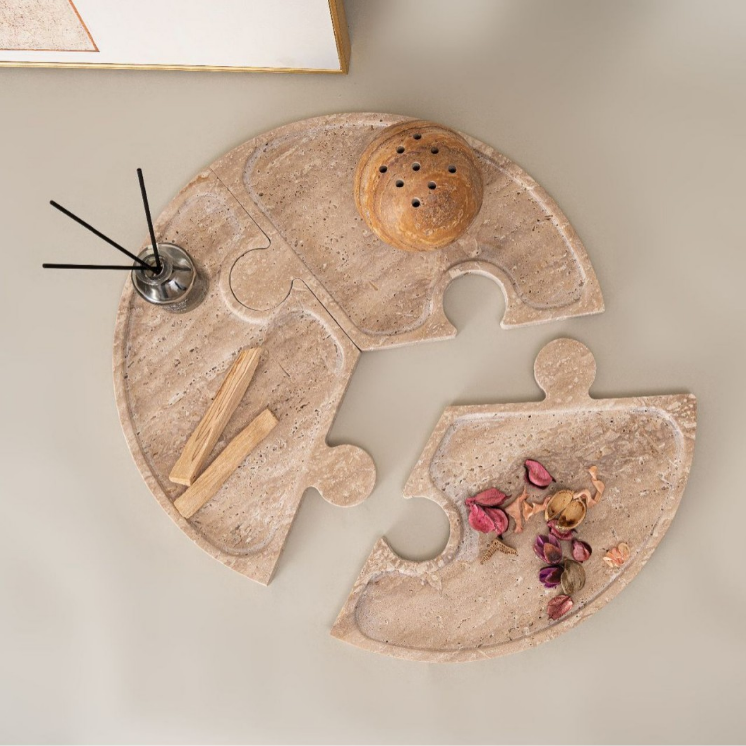 Bela Travertine Puzzle Tray | 3-in-1 Design, Natural Stone