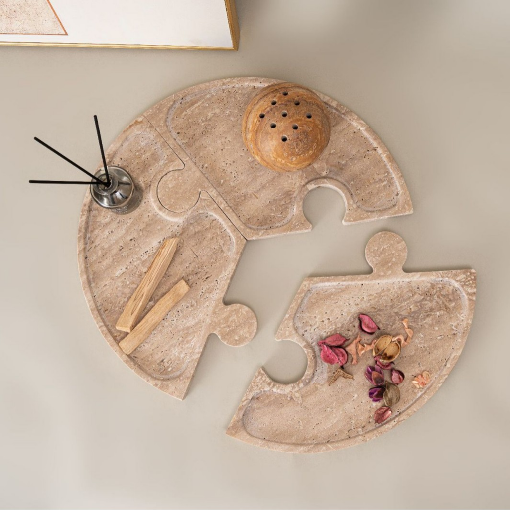 Bello Travertine Puzzle Tray | 3-in-1 Design, Natural Stone