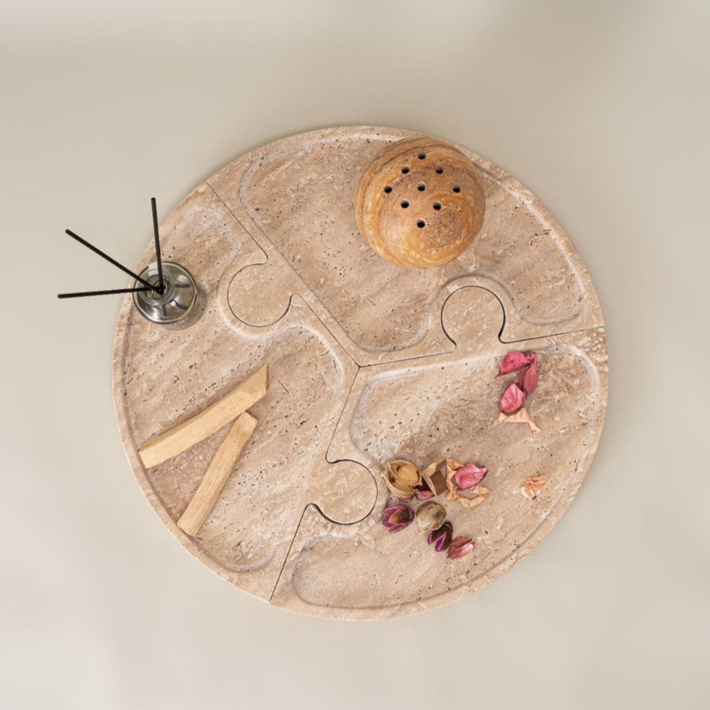 Bello Travertine Puzzle Tray | 3-in-1 Design, Natural Stone