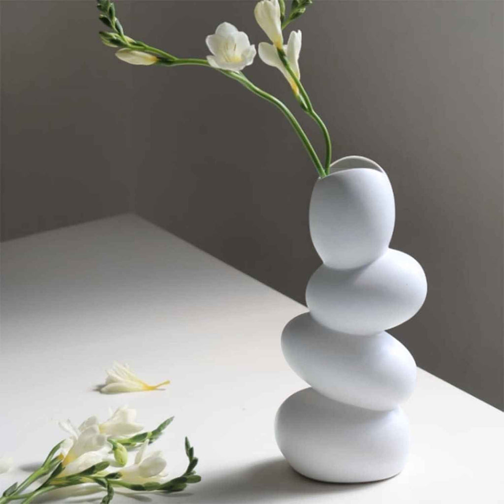Bela Ceramic Centrepiece Vase | Abstract Design, Durable White Finish