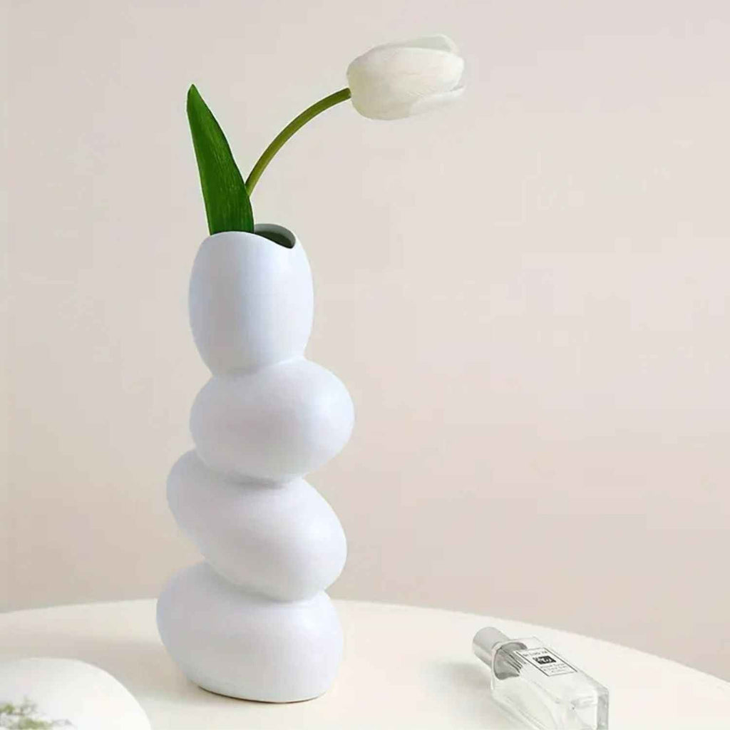 Bela Ceramic Centrepiece Vase | Abstract Design, Durable White Finish