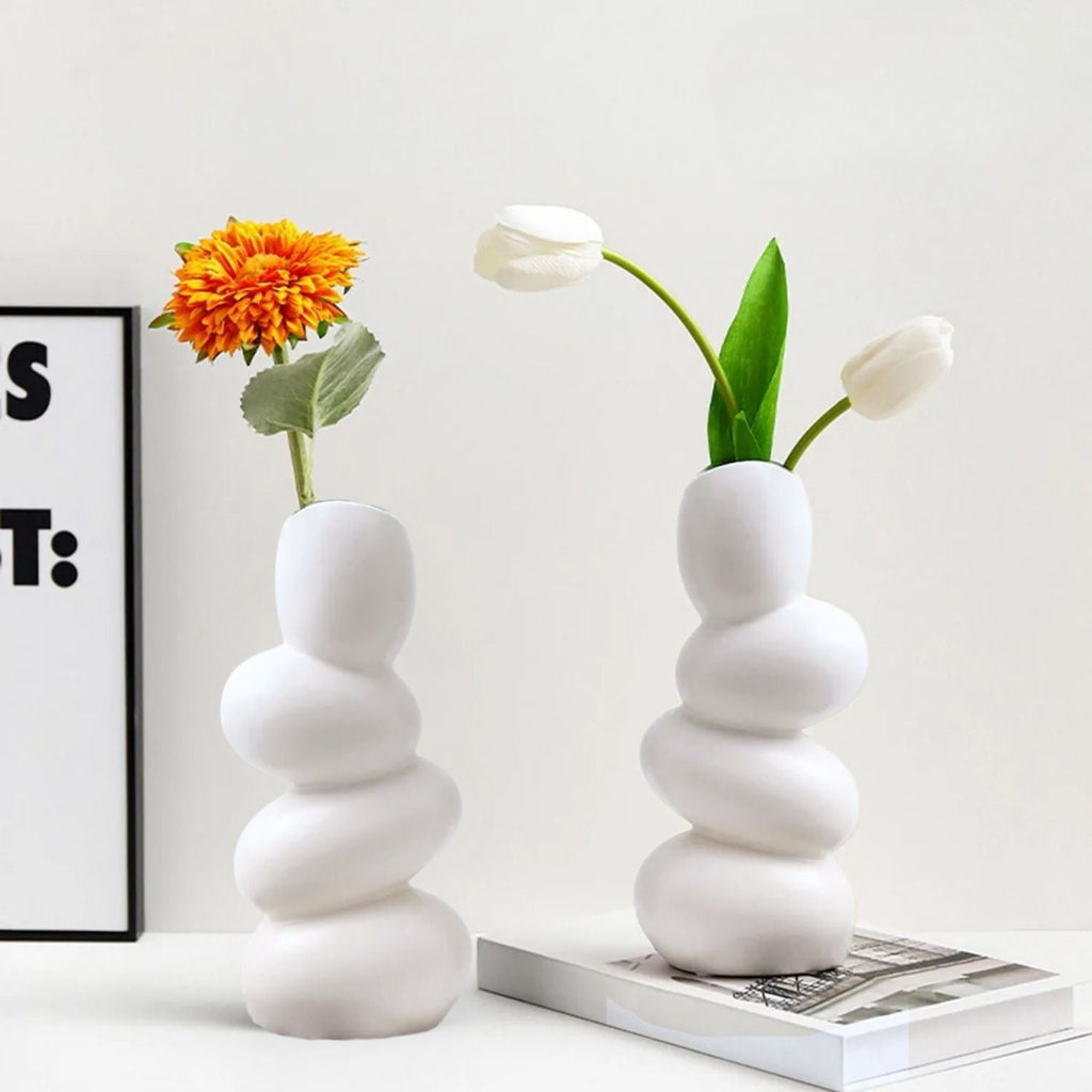 Bela Ceramic Centrepiece Vase | Abstract Design, Durable White Finish