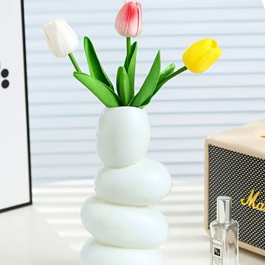Bela Ceramic Centrepiece Vase | Abstract Design, Durable White Finish