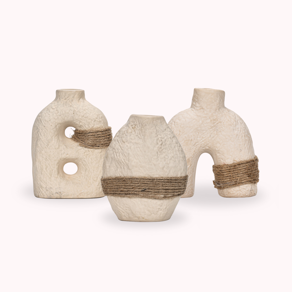 Bela Ceramic Vases Set | Eco-Friendly, Textured White Porcelain