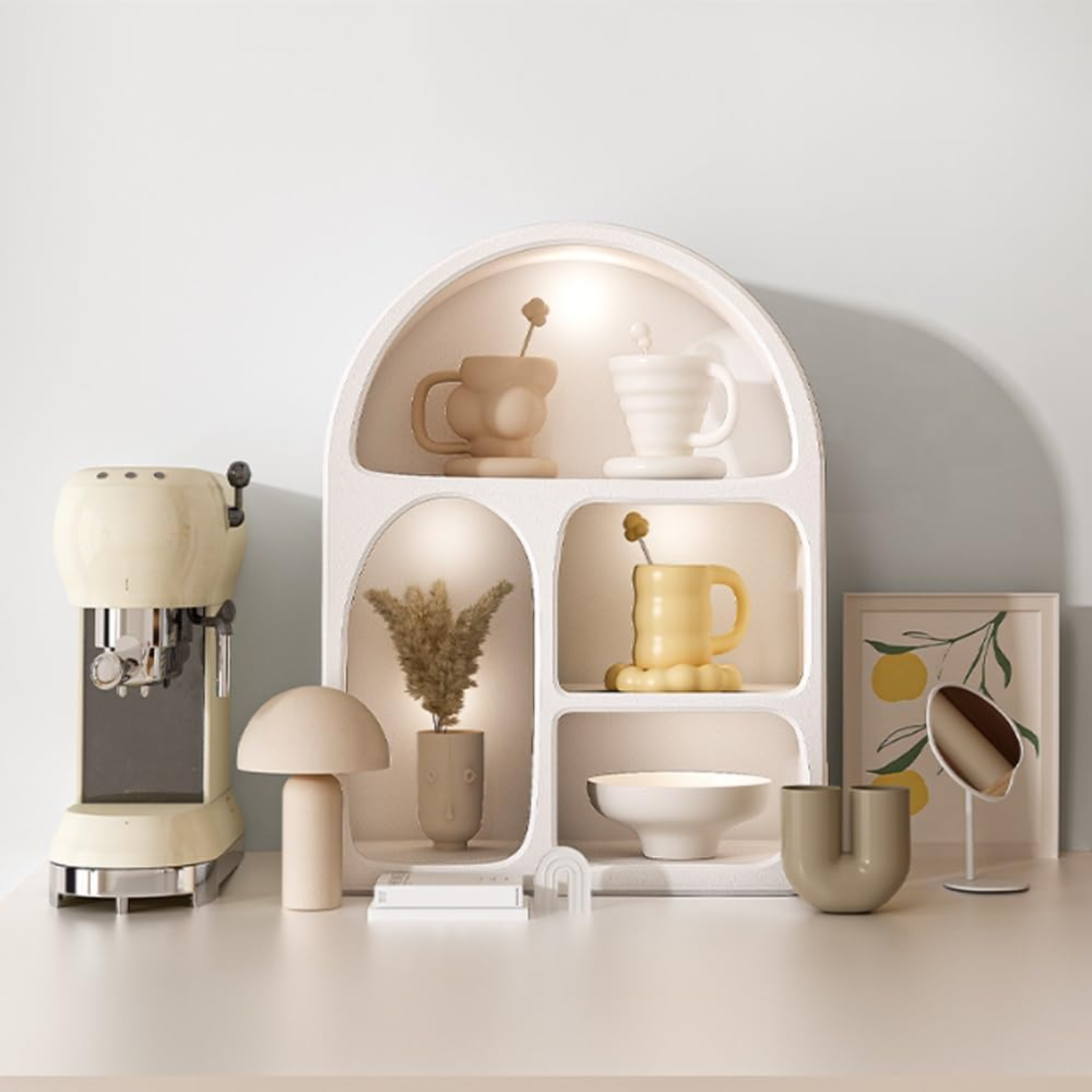 Bela Small Shelf | Scandinavian Ivory Design, 4 Functional Niches