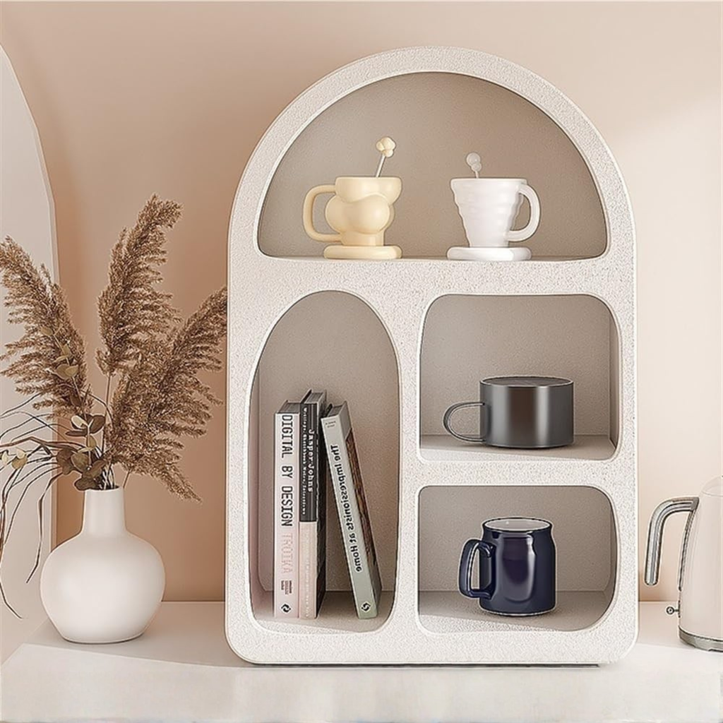 Belo Medium Shelf | Scandinavian Ivory Design, 4 Functional Niches