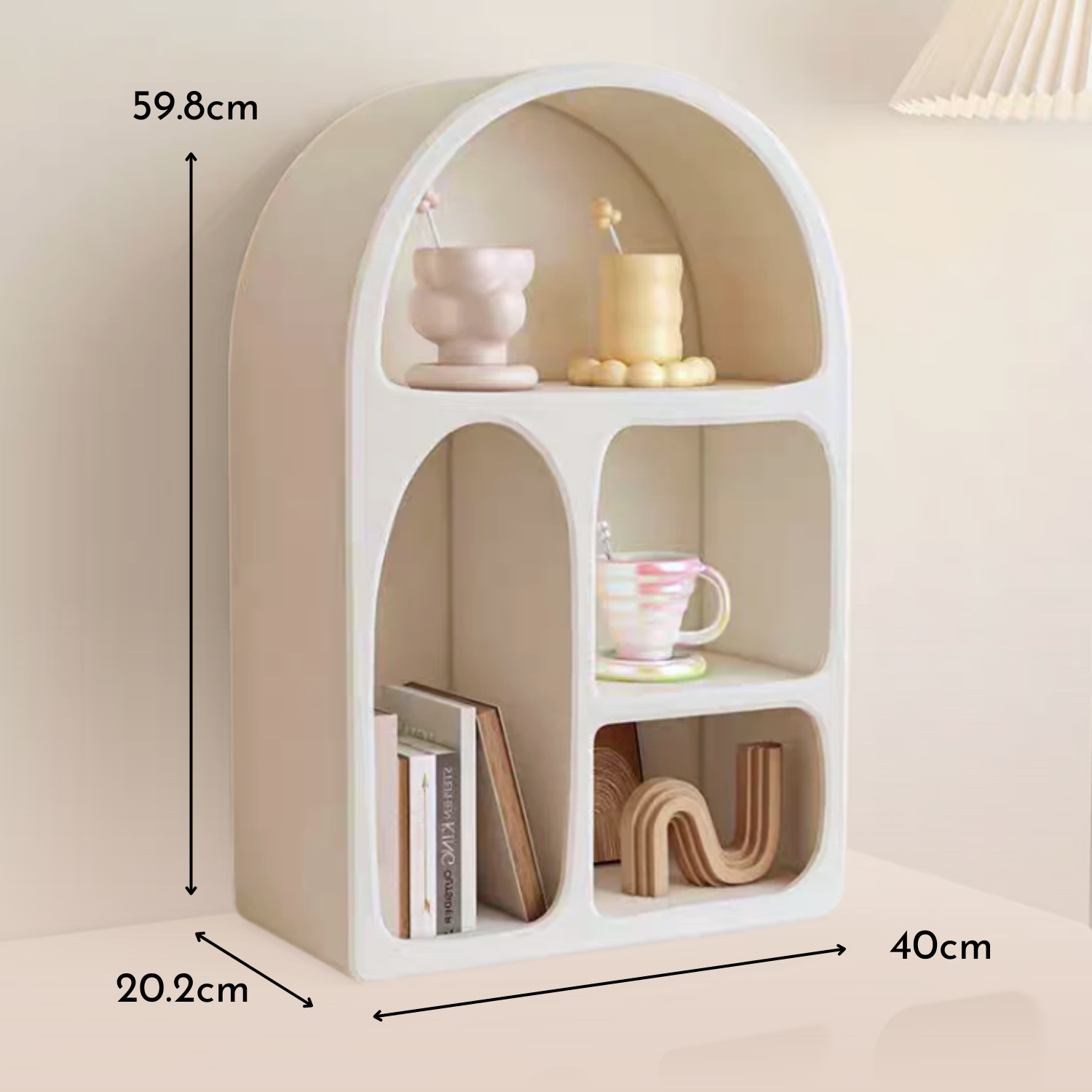Belo Medium Shelf | Scandinavian Ivory Design, 4 Functional Niches