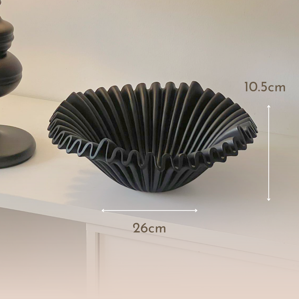 Bello Ceramic Fruit Bowl | Organic Shell Design, Black Finish