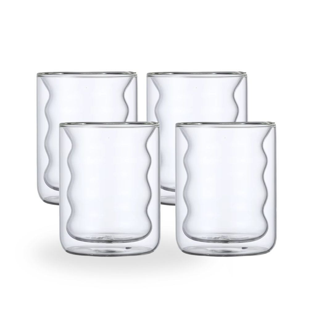Belo Double-Walled Glasses Set | Borosilicate, Wave Design