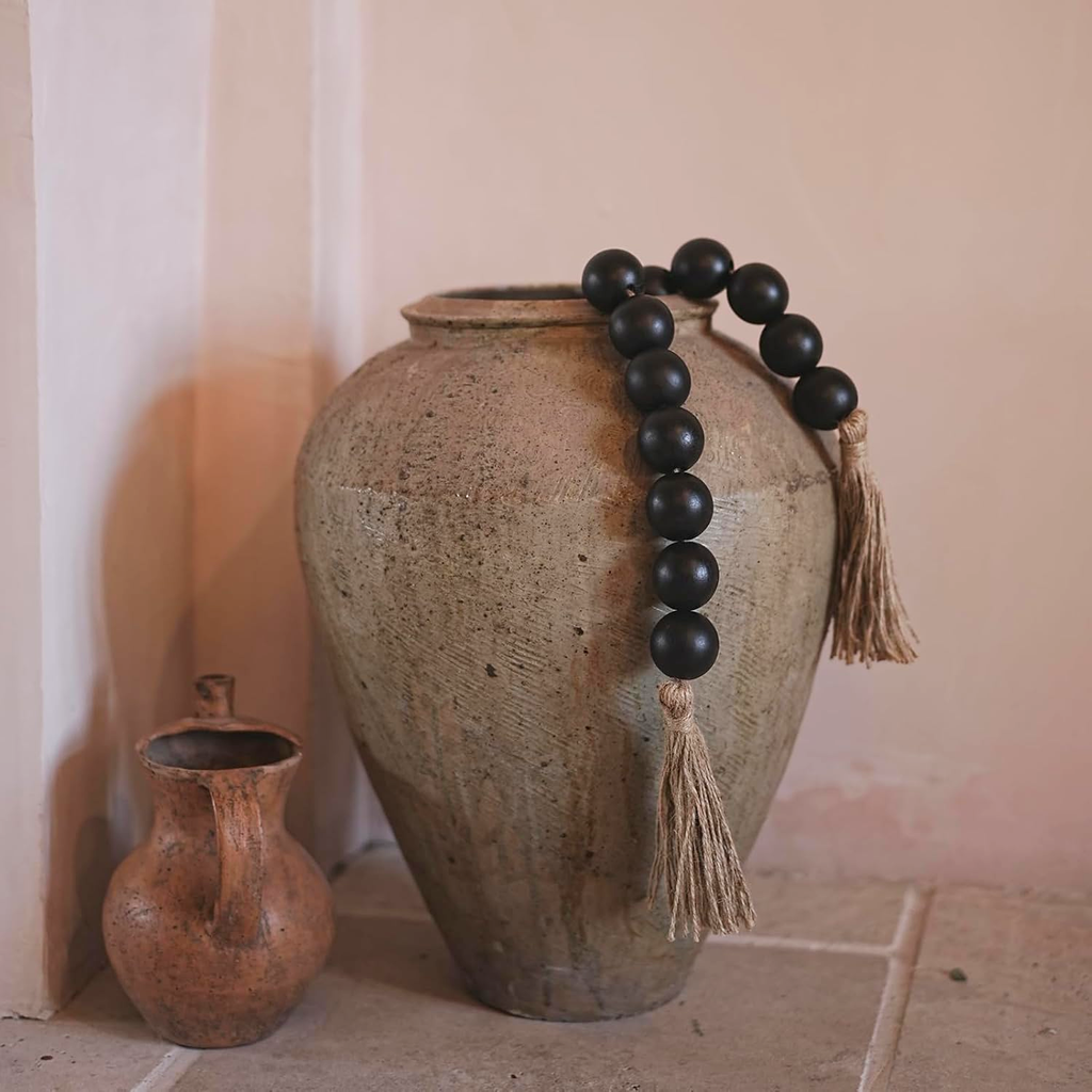 Bela Wooden Garland Rosary | 124 cm Length, Jute Tassels