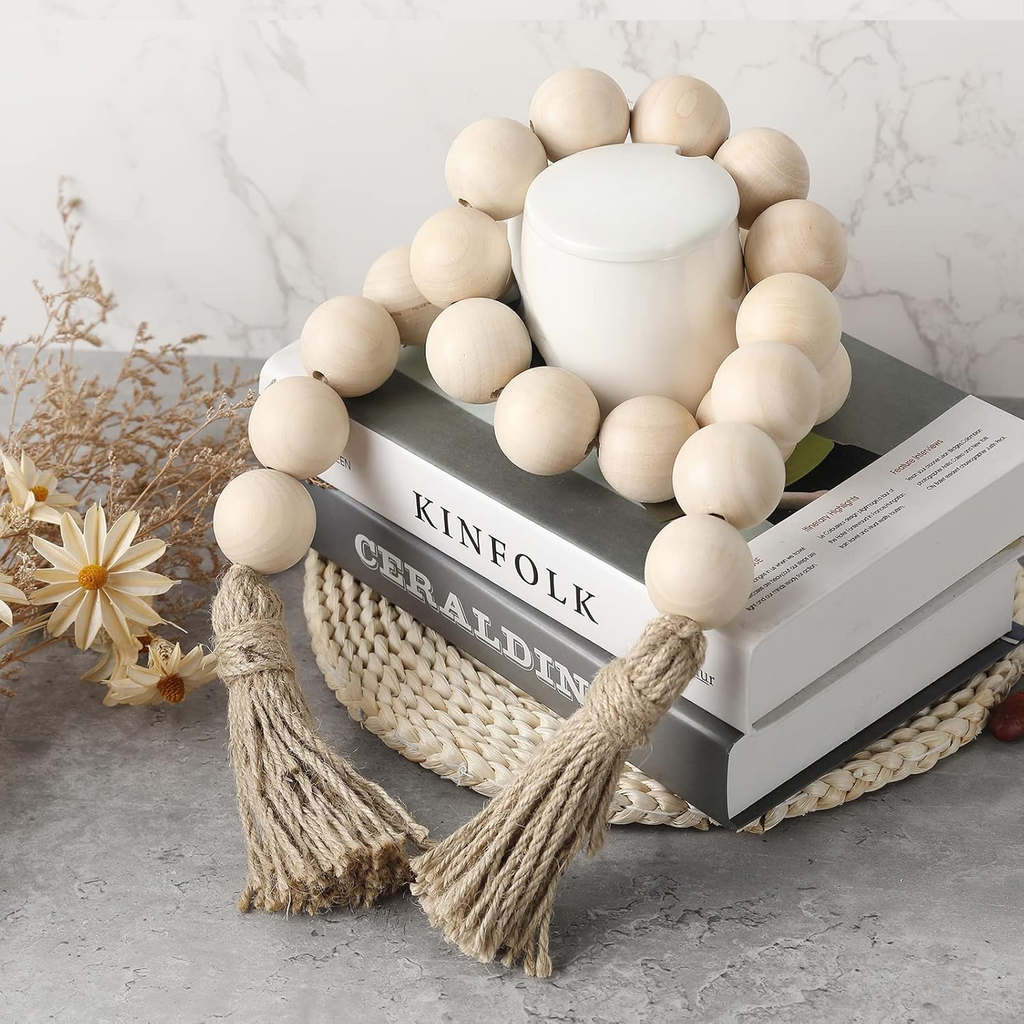Belo Wooden Bead Garland | Natural Wood, 124 cm Length