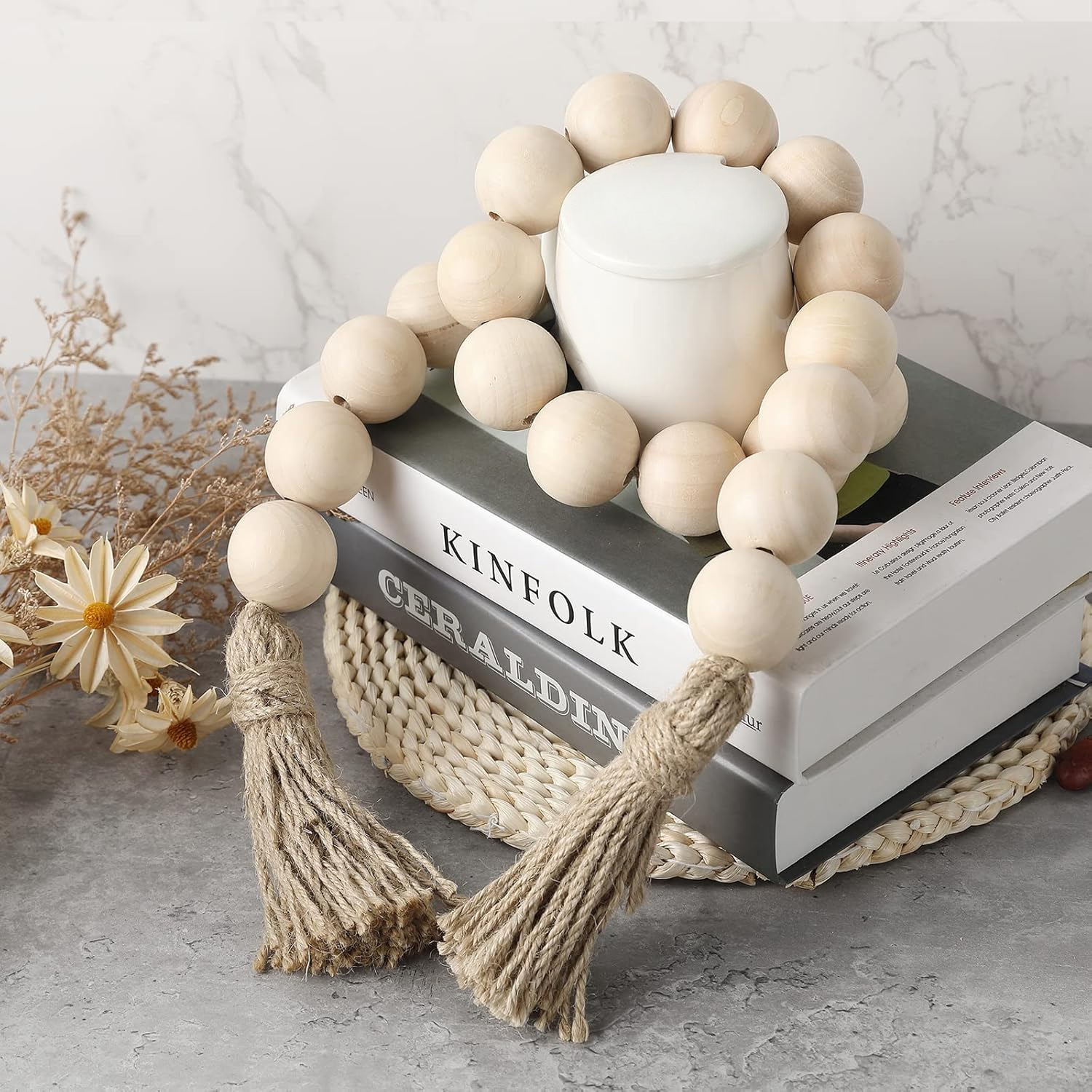 Belo Wooden Bead Garland | Natural Wood, 124 cm Length