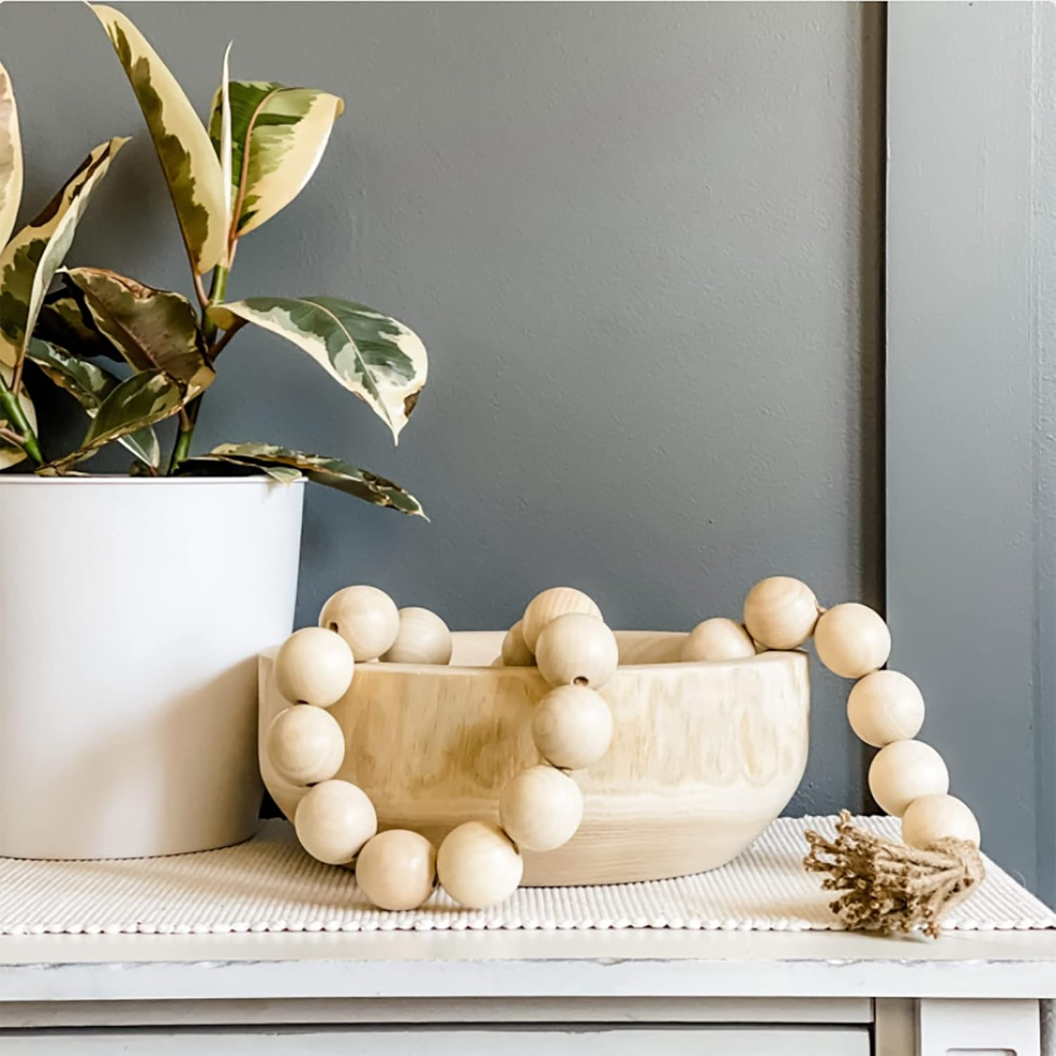 Belo Wooden Bead Garland | Natural Wood, 124 cm Length