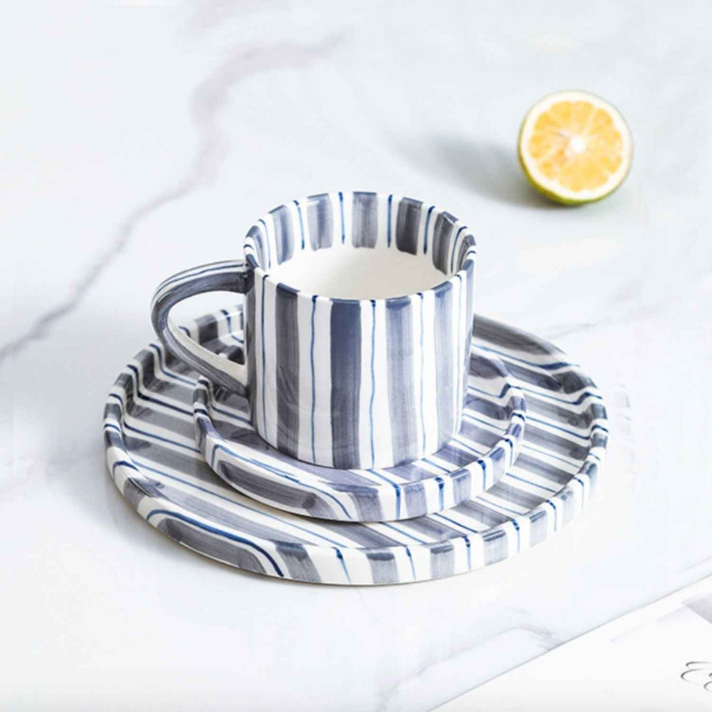 Bela Vintage Plate and Cup Set | Hand-Painted Ceramic, 3-Piece