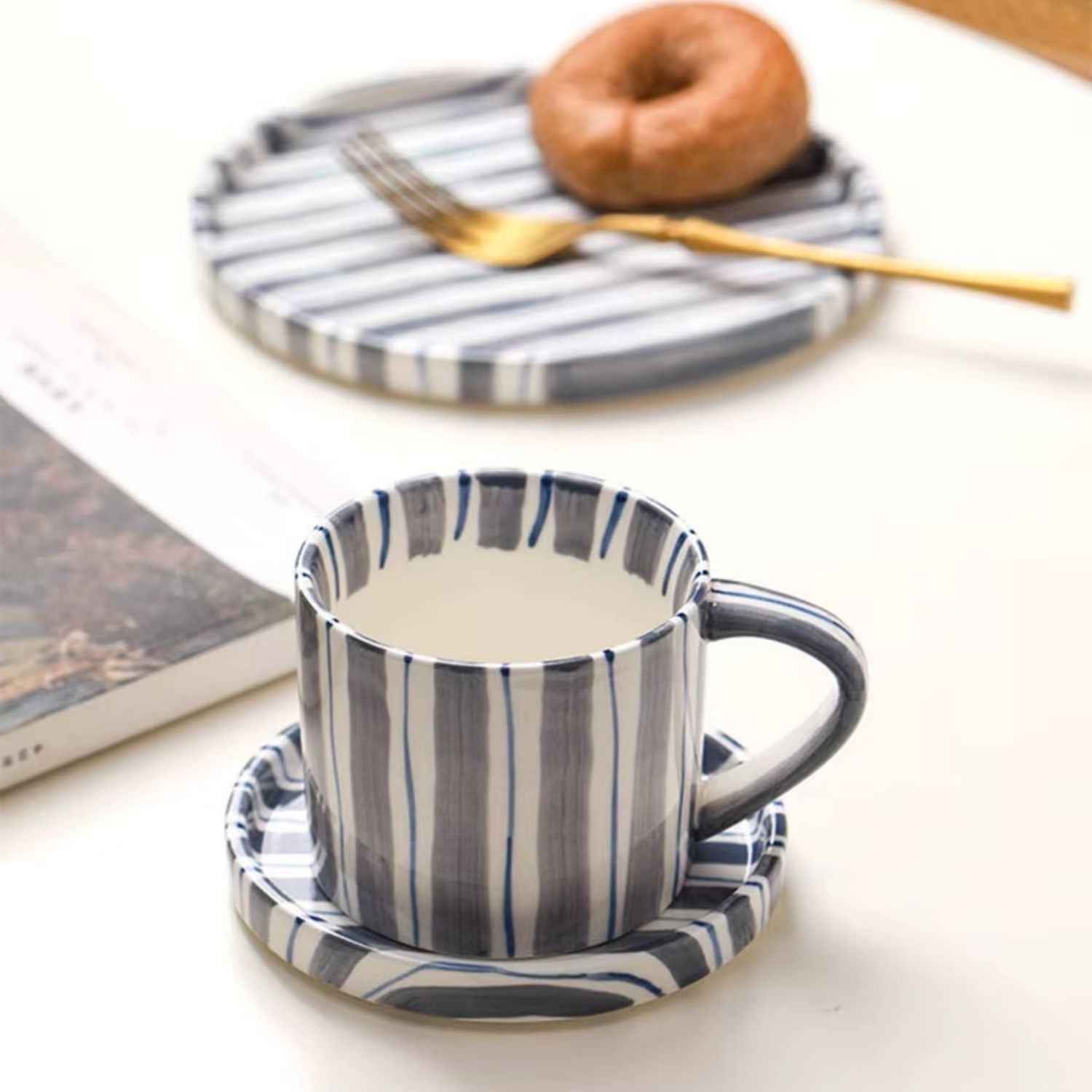 Bela Vintage Plate and Cup Set | Hand-Painted Ceramic, 3-Piece