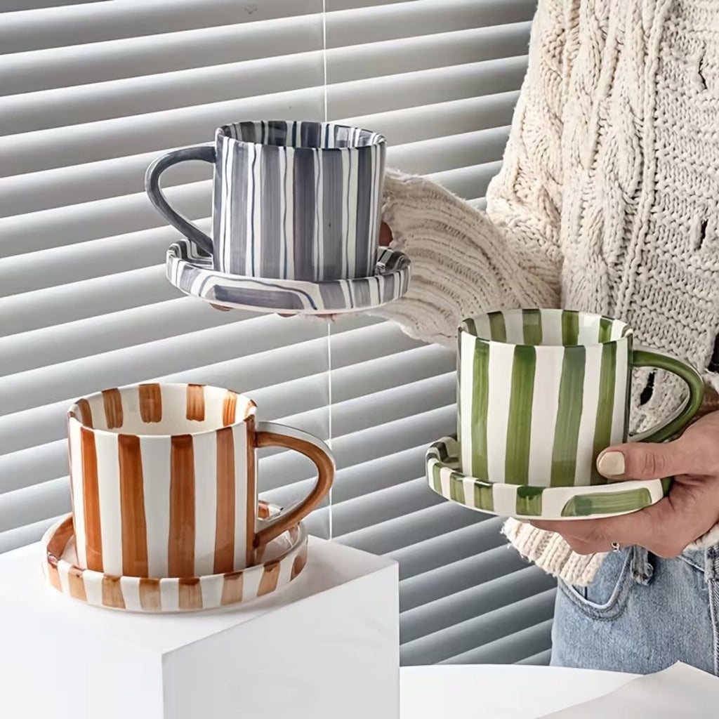 Bela Vintage Plate and Cup Set | Hand-Painted Ceramic, 3-Piece