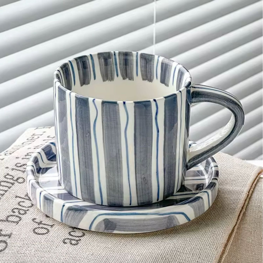 Bela Vintage Plate and Cup Set | Hand-Painted Ceramic, 3-Piece
