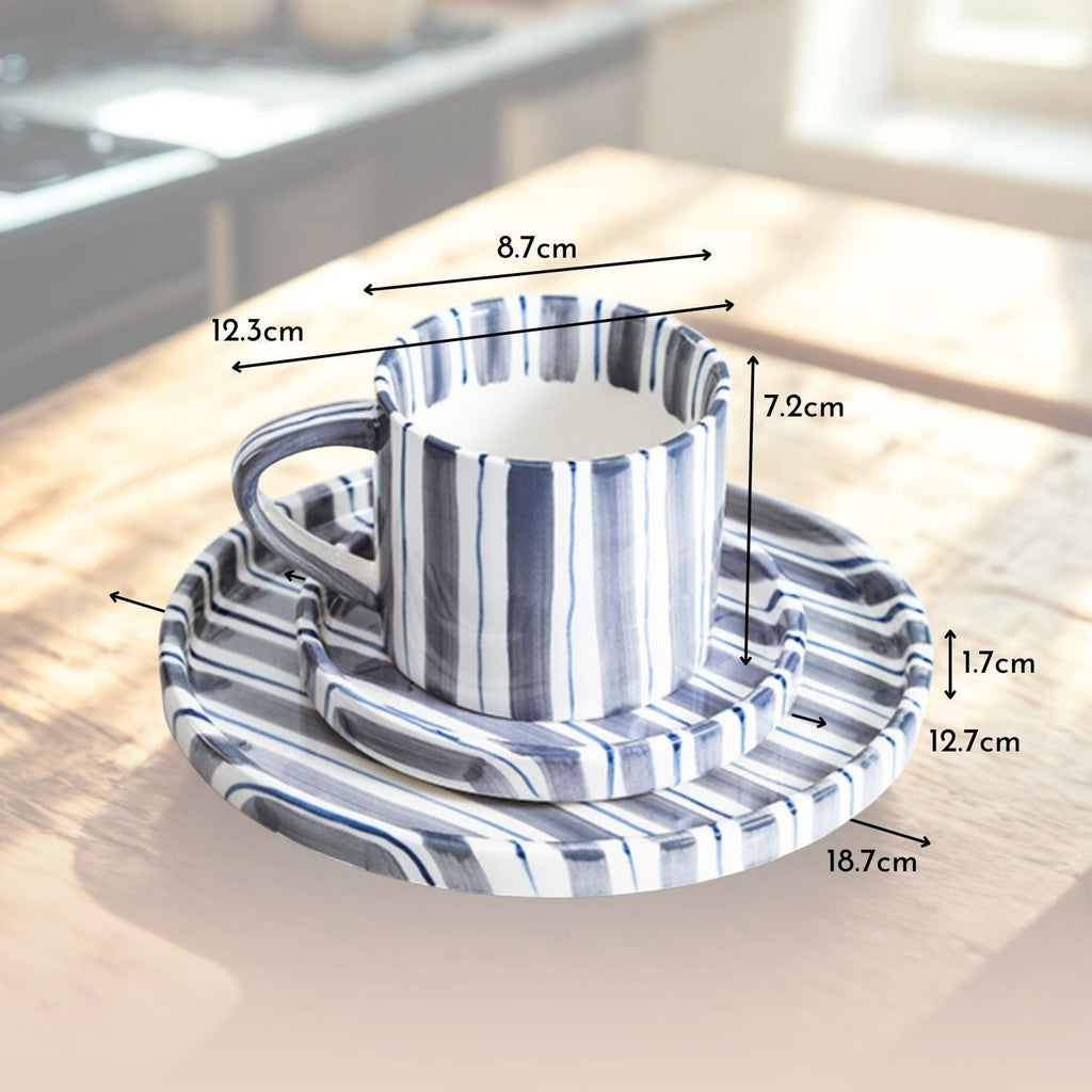 Bela Vintage Plate and Cup Set | Hand-Painted Ceramic, 3-Piece