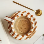 Brio Vintage Stripe Plate and Cup Set | Hand-Painted Ceramic 3 pcs