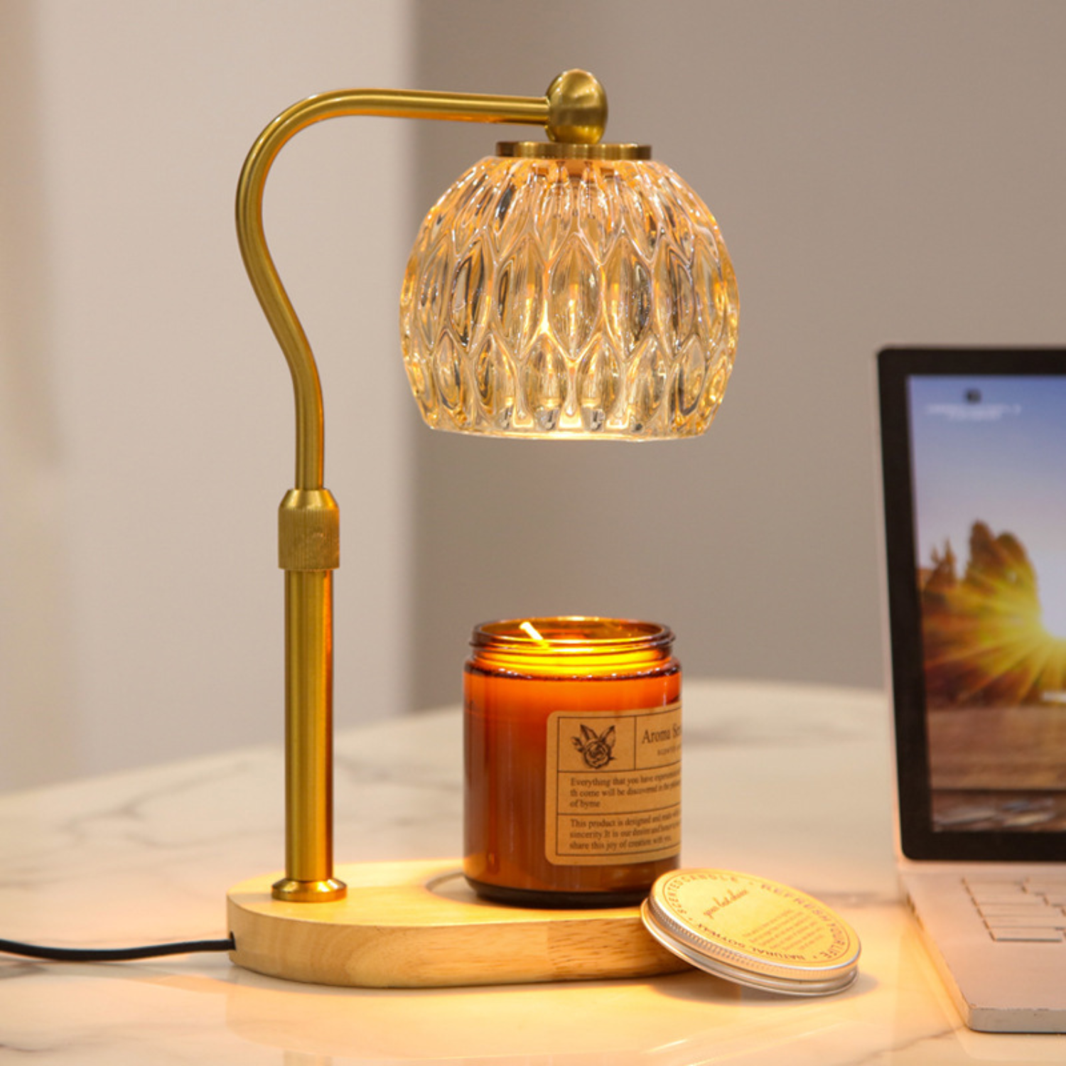 Aromatic – Gold Modern Candle Warmer Lantern