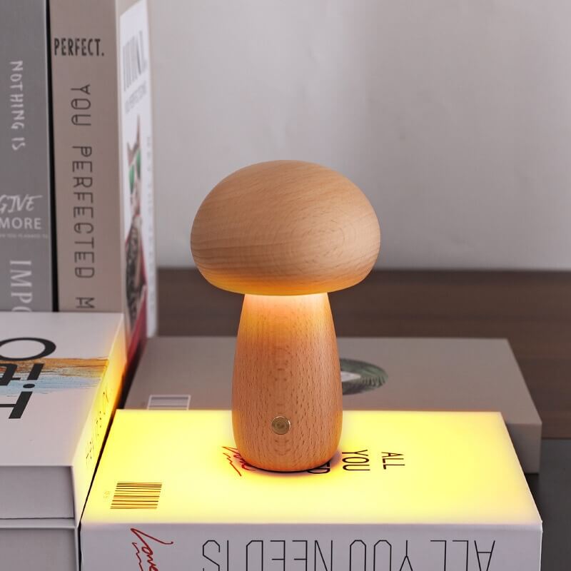 Boreal Mushroom Lamp | Natural Wood, Touch Control Dimming