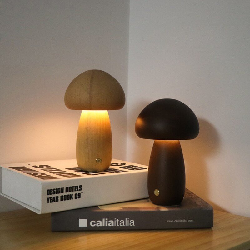Boreal Mushroom Lamp | Natural Wood, Touch Control Dimming