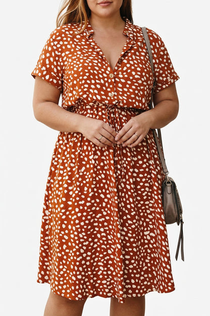 Effortless Midi Dress for Women Print Collared Short-Sleeve