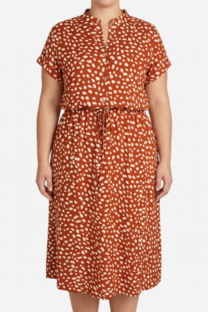 Effortless Midi Dress for Women Print Collared Short-Sleeve