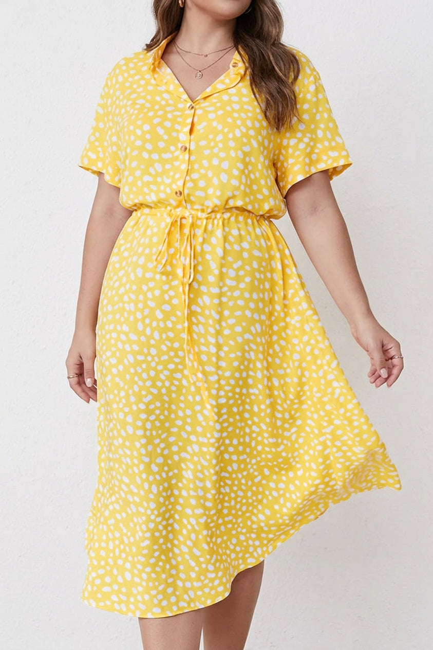 Effortless Midi Dress for Women Print Collared Short-Sleeve