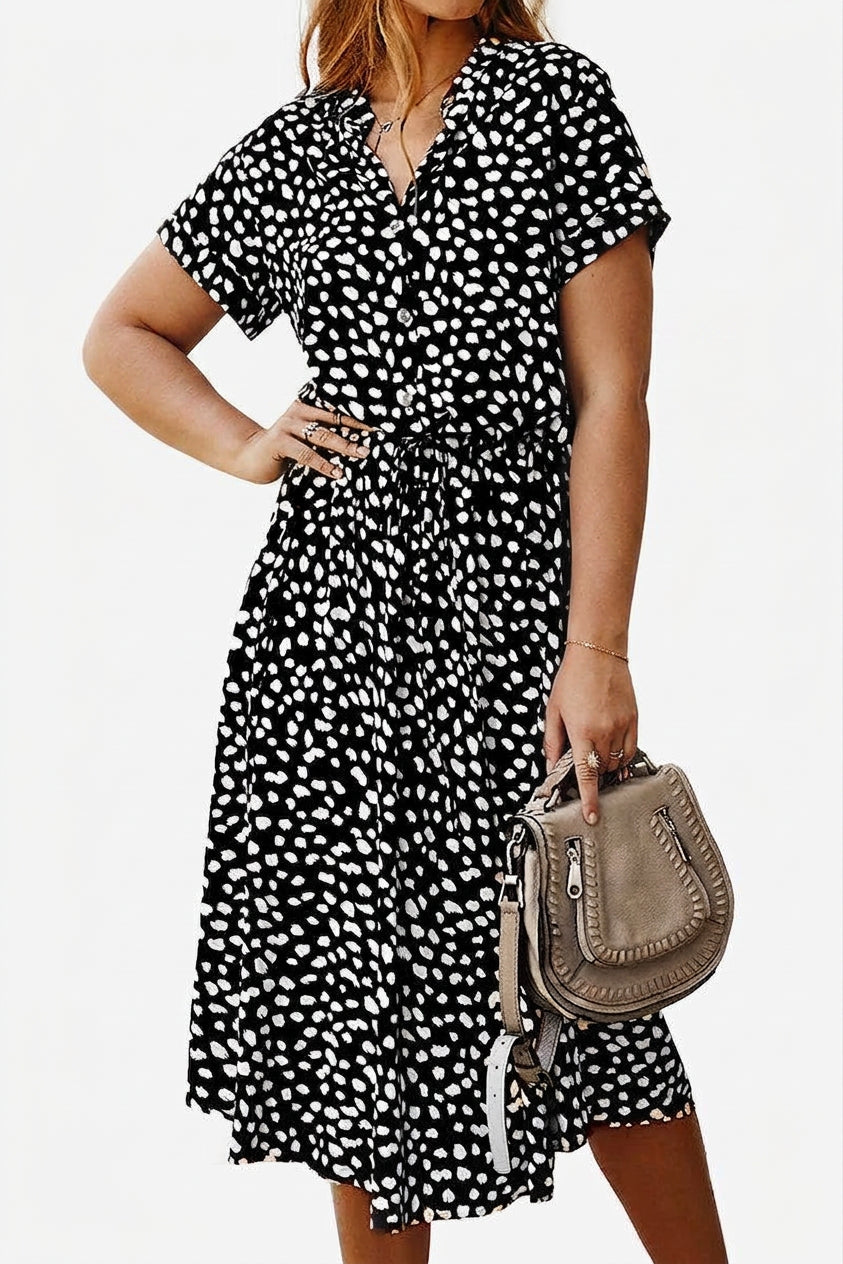 Effortless Midi Dress for Women Print Collared Short-Sleeve