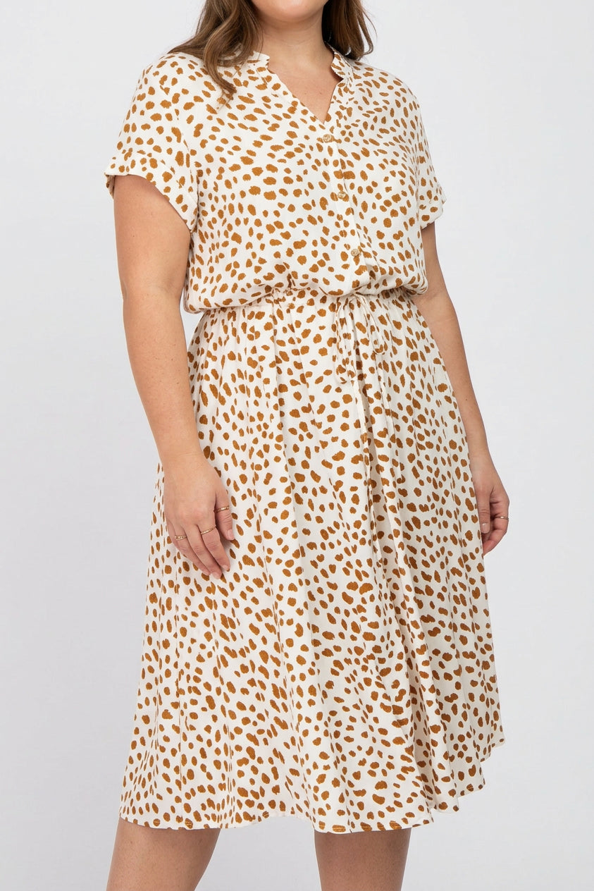 Effortless Midi Dress for Women Print Collared Short-Sleeve