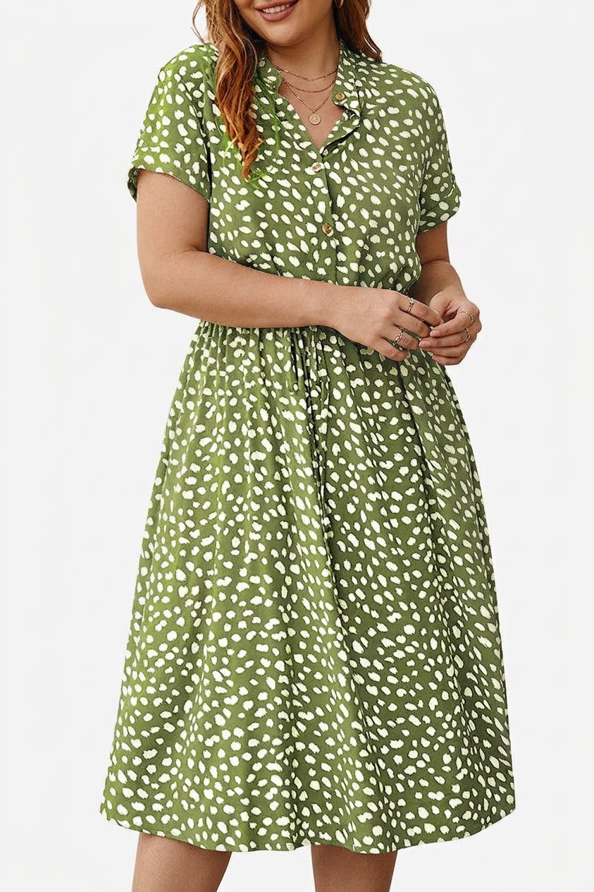 Effortless Midi Dress for Women Print Collared Short-Sleeve