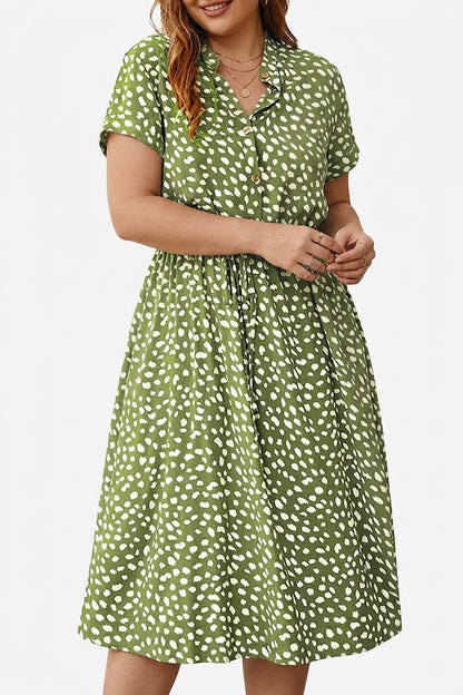 Effortless Midi Dress for Women Print Collared Short-Sleeve