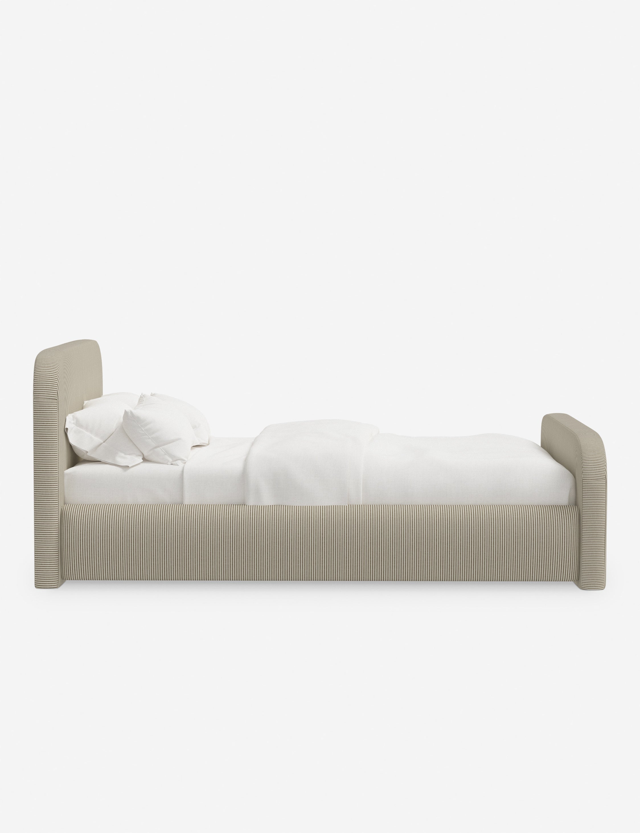 Bela Upholstered Bed | Low Rounded Headboard, Raised Footboard