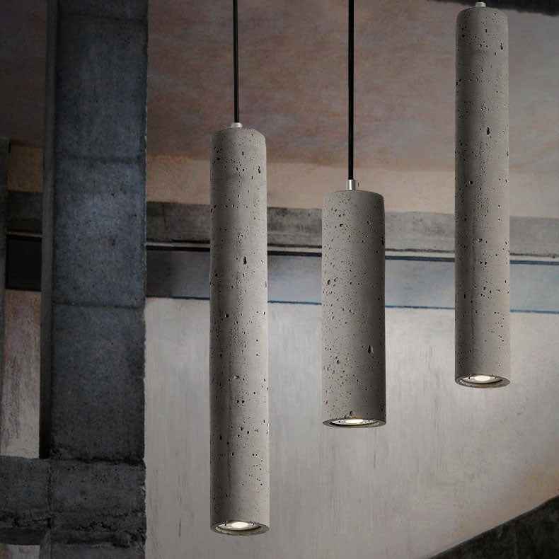 Modern Industrial Cylindrical Cement Pendant Light with Rough Texture - 1-Light Fixture for Living Room