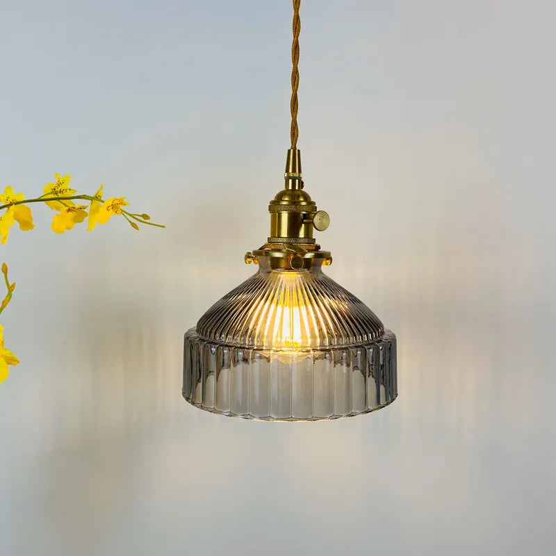 Koda Vintage Hanglamp | Geribbeld Glas met Luxe Koperen Fitting