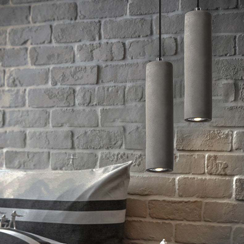Modern Industrial Cylindrical Cement Pendant Light with Rough Texture - 1-Light Fixture for Living Room