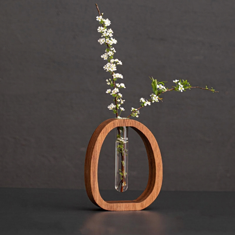 Wall-mounted Planter Vase Walnut with Tube Hydroponic Planter Design