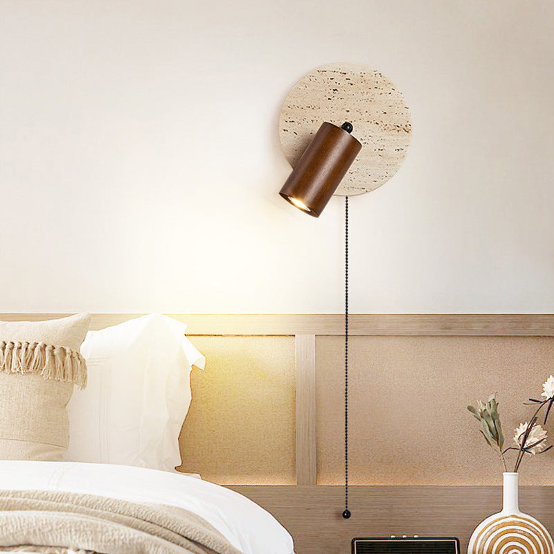 Modern Travertine Wood Rotatable Wall Sconce LED 1-Light